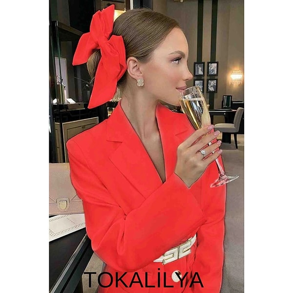 4. Tokalilya Kadın Kırmızı Saten Simit Fiyonk Büyük Boy Toka
